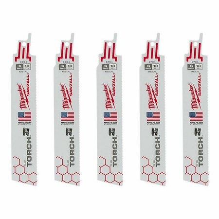 MILWAUKEE TOOL 6 in. 18 Tpi The Torch Sawzall Blades, 5PK ML48-00-5784
